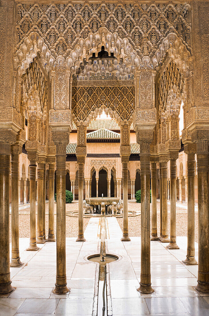 Pillared portico surrounding courtyard, Granada, Andalucia, Spain