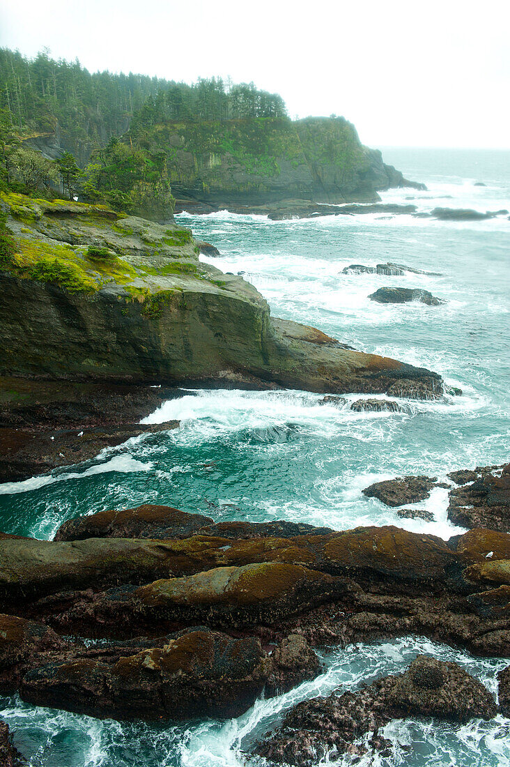 Ocean and rocky shore of remote area, Neah Bay, Washington, United States