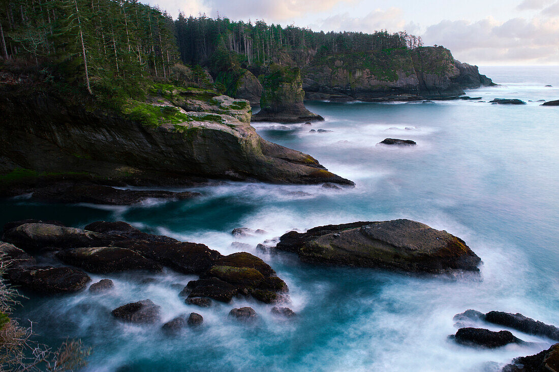 Ocean and rocky shore of remote area, Neah Bay, Washington, United States