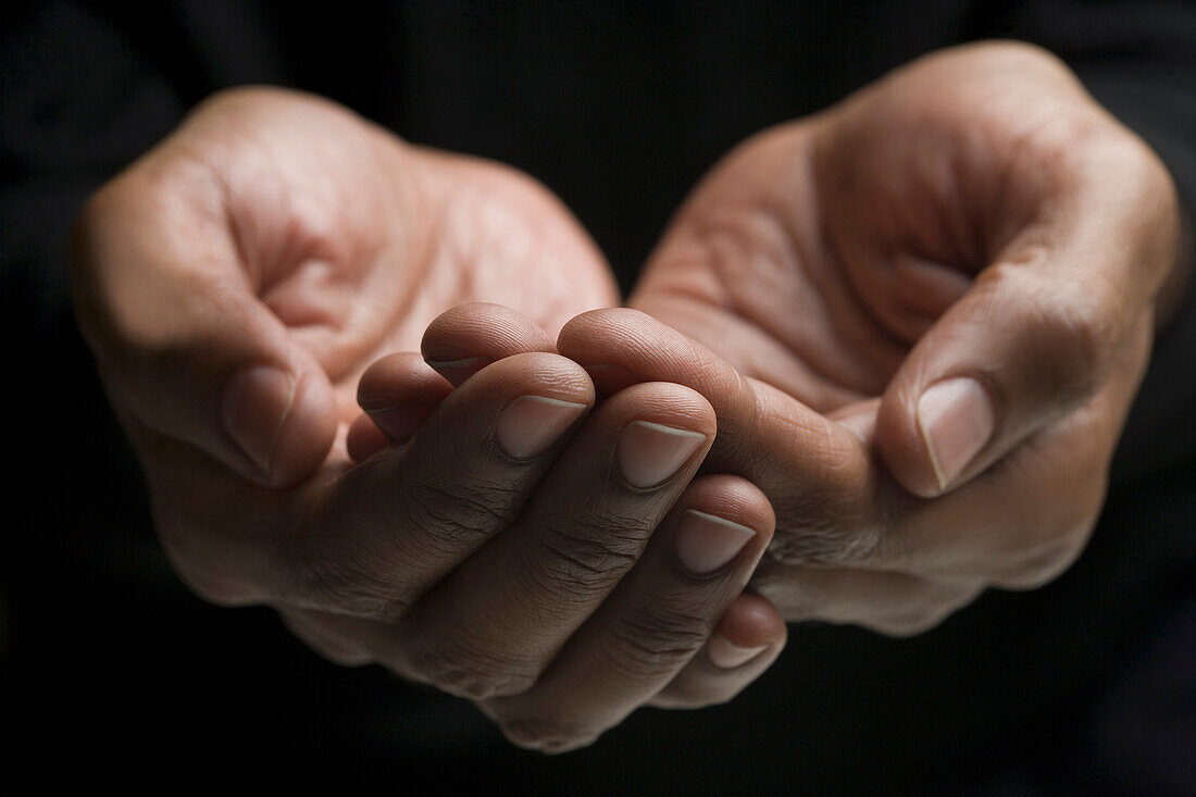 Close up of mixed race man's hands, New York, New York, USA
