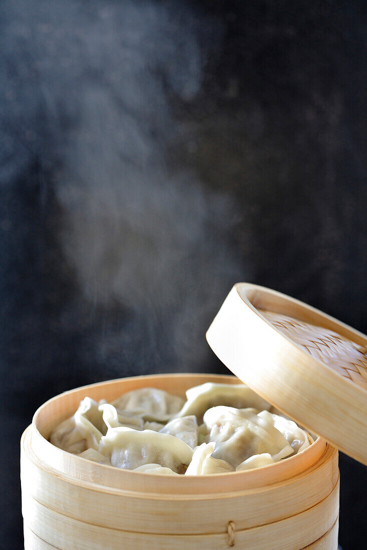 Steamed Asian dumplings, Santa Fe, New Mexico, USA