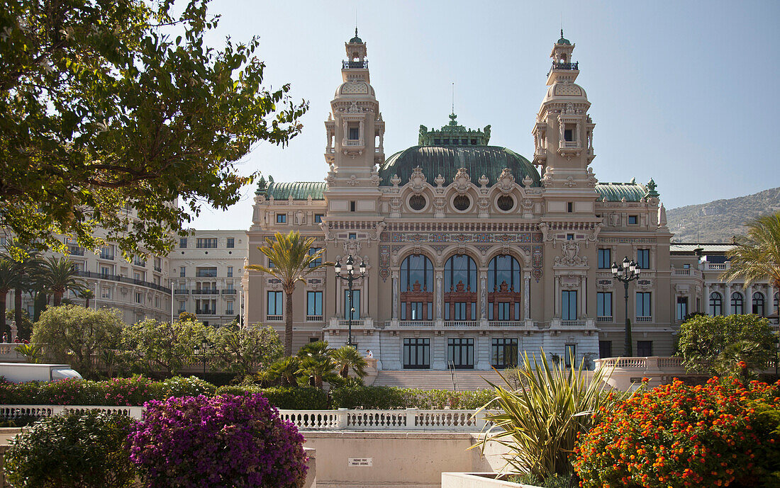Ornate building with bell towers, Montecarlo, Principality of Monaco, Europe