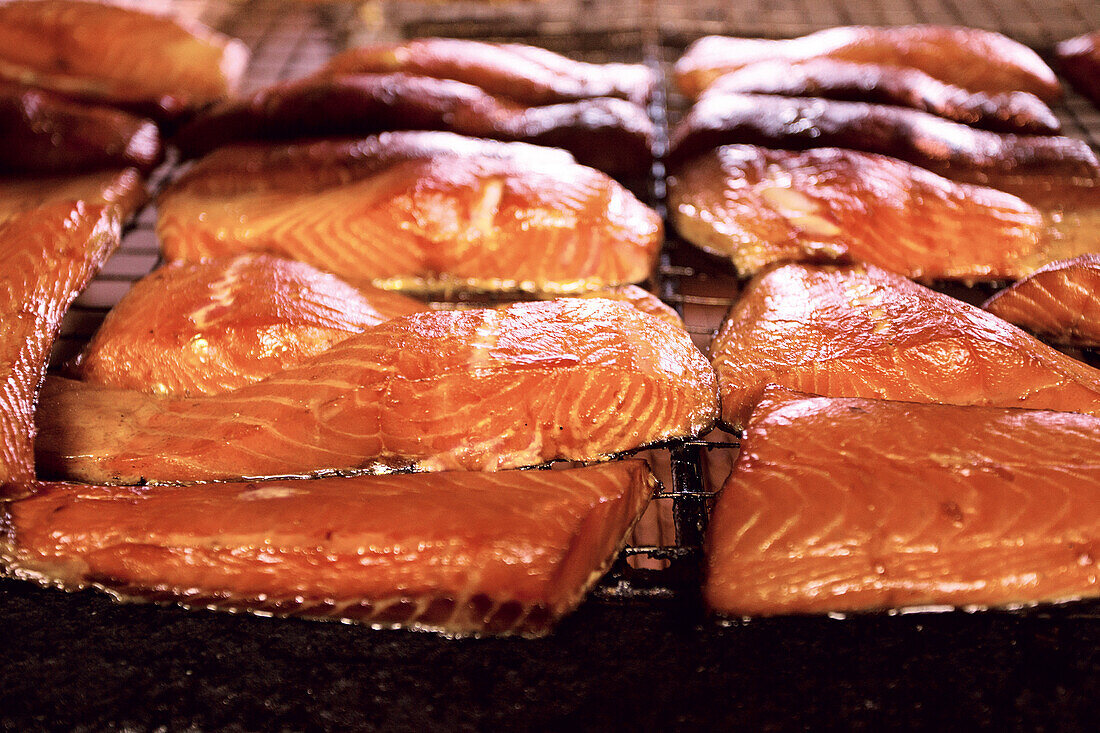 Smokehouse smoked salmon, Freest, Mecklenburg-Vorpommern, Germany