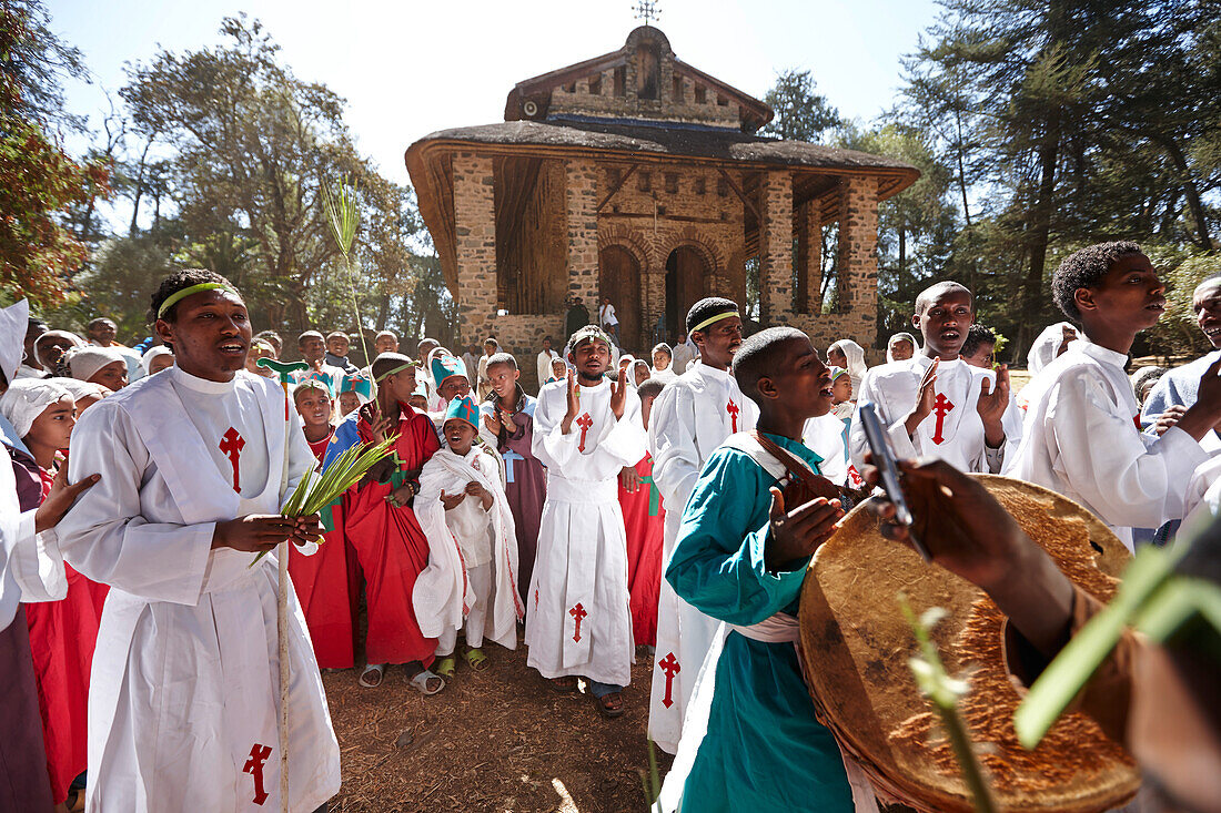 Members of convent school celebrating, Debre Berhan Selassie, Gondar, Amhara region, Ethiopia