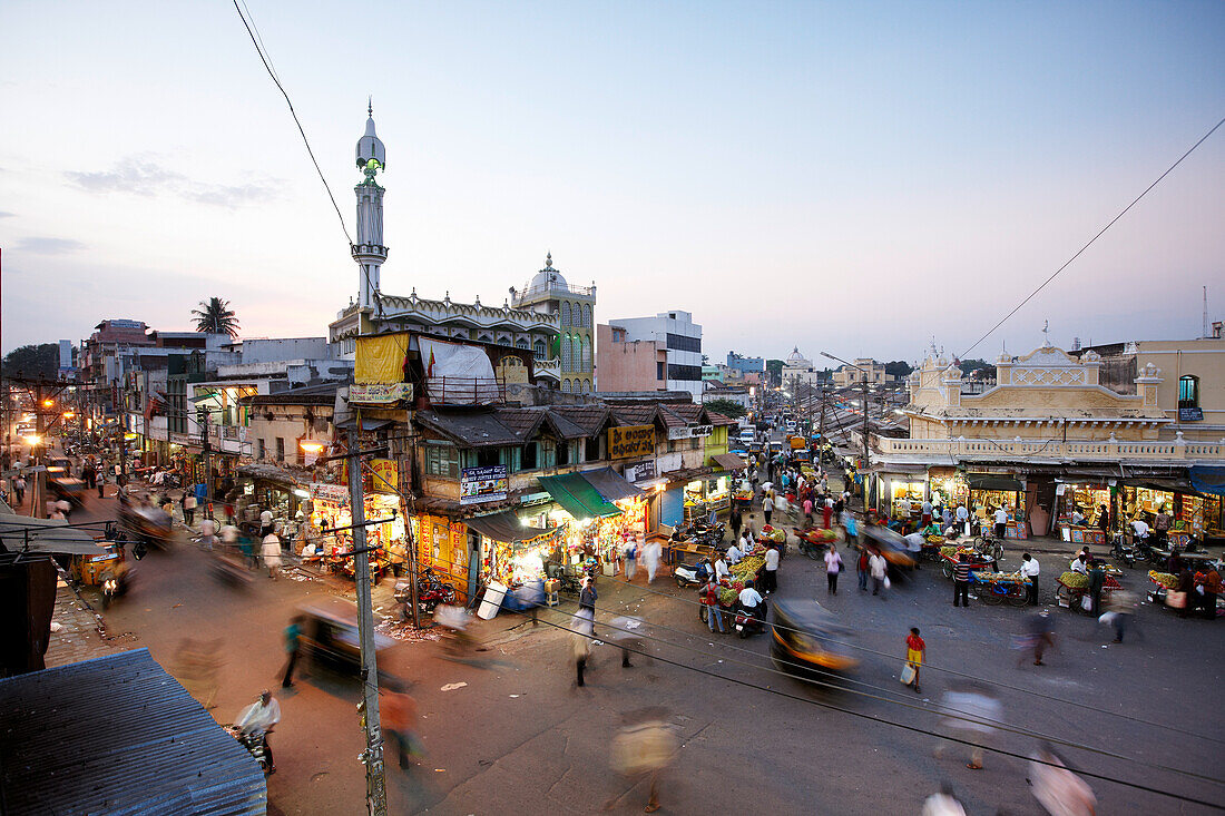 Old town with mosque and Devaraja Market, Mysore, Karnataka, India