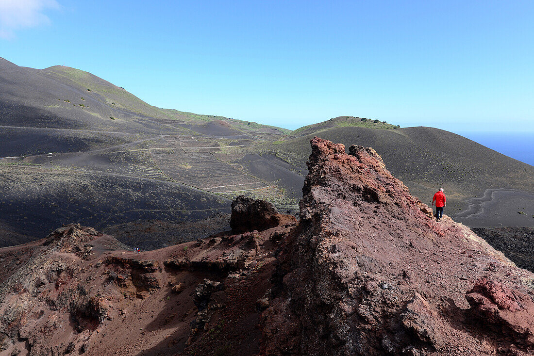 Blick vom Vulkan Teneguia zum San Antonio Vulkan, Fuencaliente, La Palma, Kanarische Inseln, Spanien