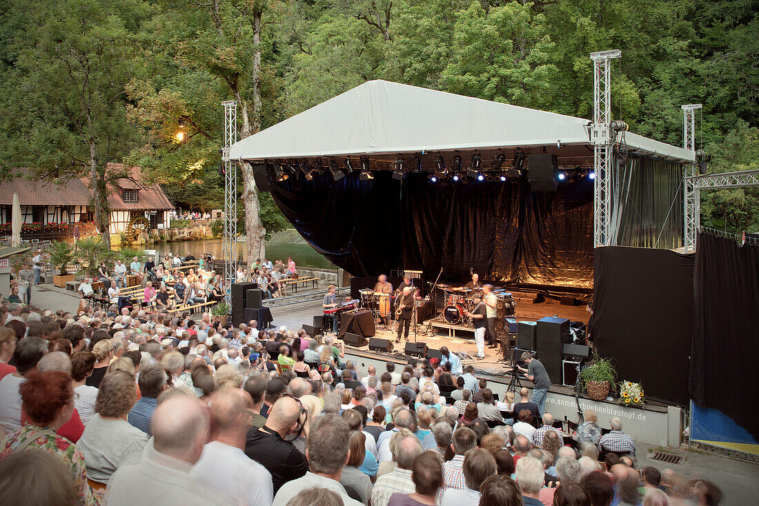 Performing of a jazz band at an open air concert, Blaubeuren, Baden-Wuerttemberg, Germany