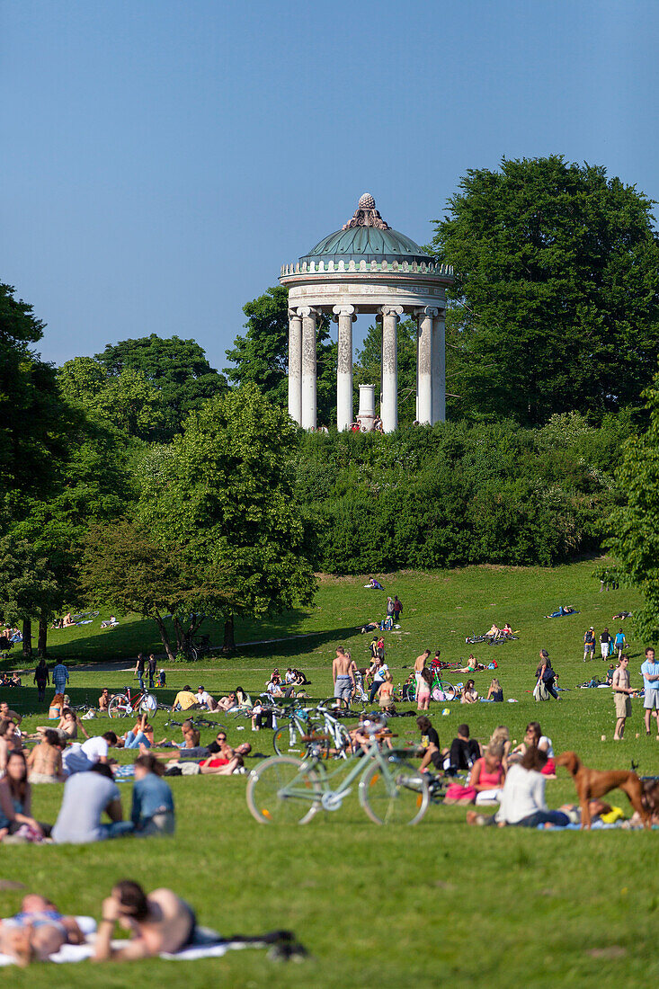 Summer in the English Garden with Monopteros, Englischer Garten, Munich, Upper Bavaria, Bavaria, Germany