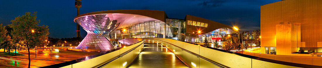 BMW Welt at night, Munich, Upper Bavaria, Bavaria, Germany