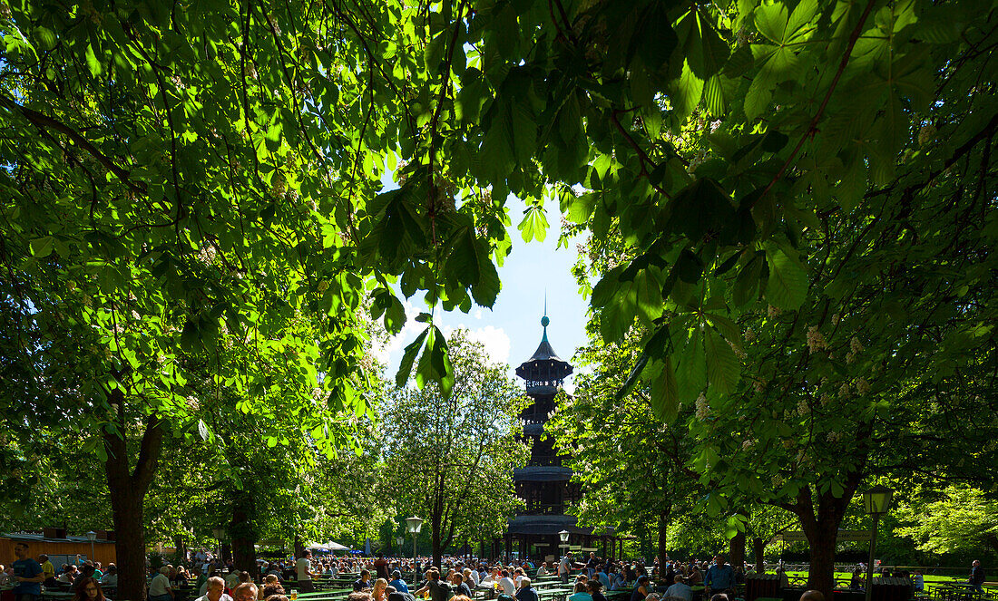 Chinese Tower in the English Garden, Englischer Garten, Munich, Upper Bavaria, Bavaria, Germany