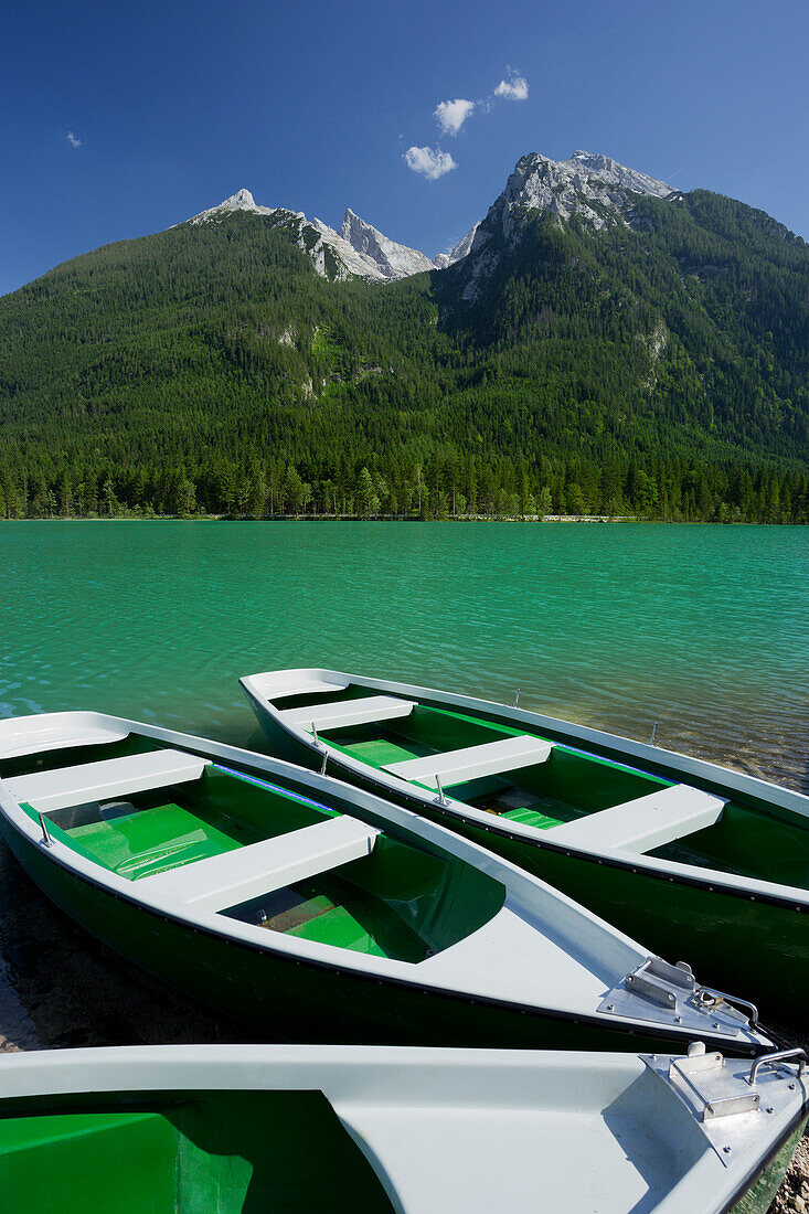 Boats on Lake Hintersee, Berchtesgadener Land, Bavaria, Germany