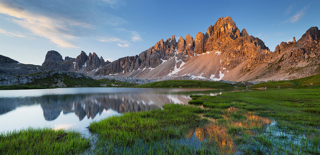 Paternkofel and reflection in the Bodenseen lake, South Tyrol, Dolomites, Italy