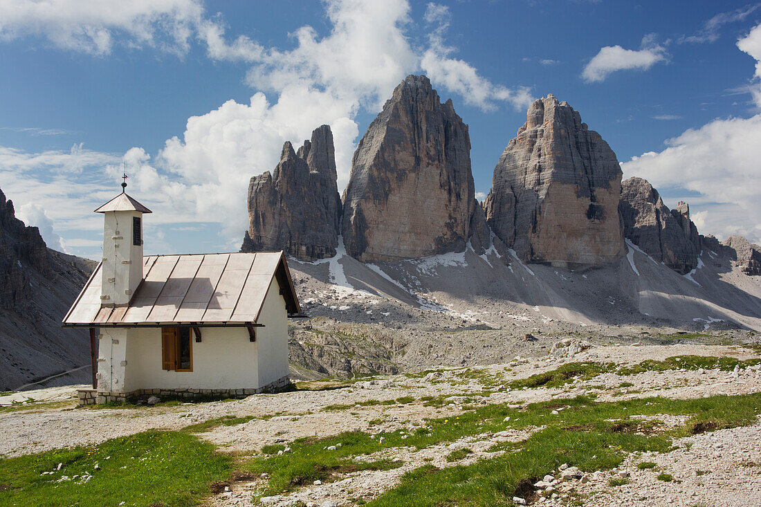 Chapel at Tre Cime di Lavaredo, Drei Zinnen, South Tyrol, Dolomites, Italy