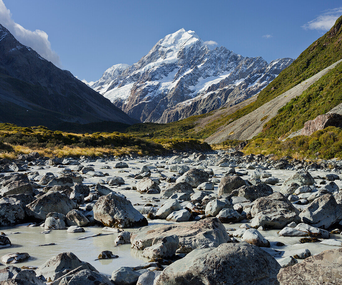 Aoraki, Hooker River, Mount Cook Nationalpark, Canterbury, Südinsel, Neuseeland