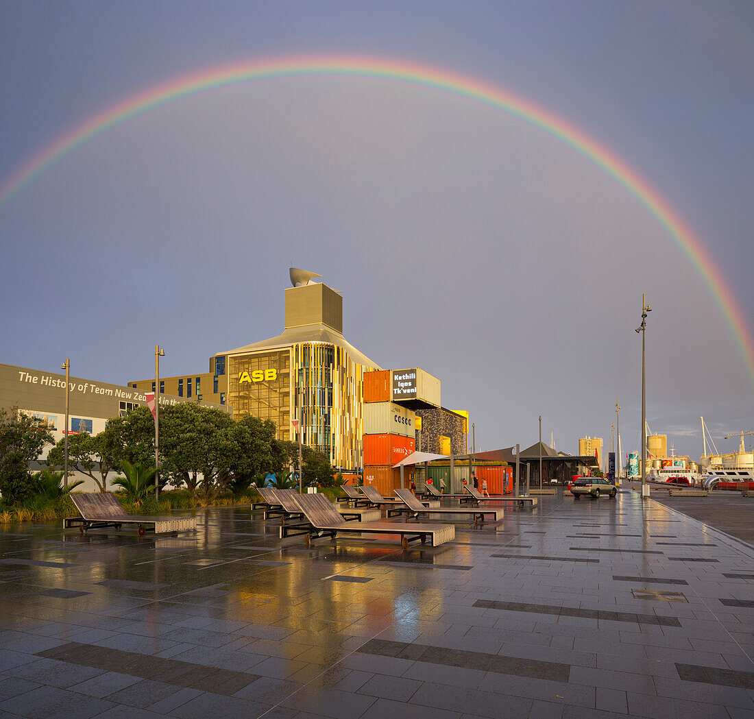 Rainbow over Wynyard Crossing, Auckland, North Island, New Zealand