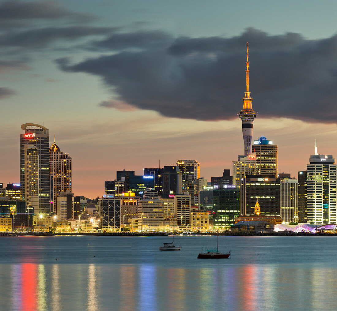 Stanley Bay and Auckland Skyline in the evening, North Island, New Zealand