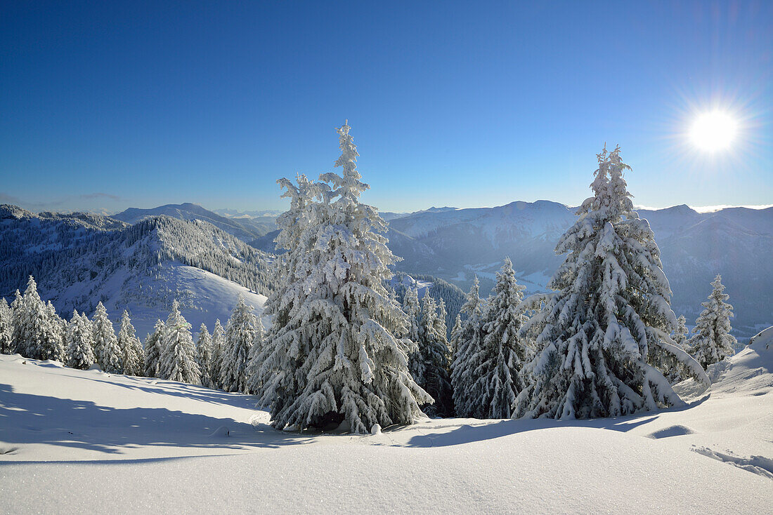 Winter mountains scenery, Breitenstein, Mangfall Mountains, Bavarian Prealps, Upper Bavaria, Germany