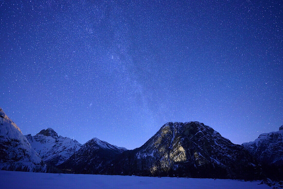 Starry sky above Cristallo, Dolomites, Belluno, Veneto, Italy