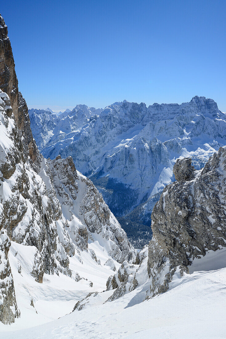 Blick auf Sorapiss, Cristallo Scharte, Cristallo, Dolomiten, Belluno, Venetien, Italien