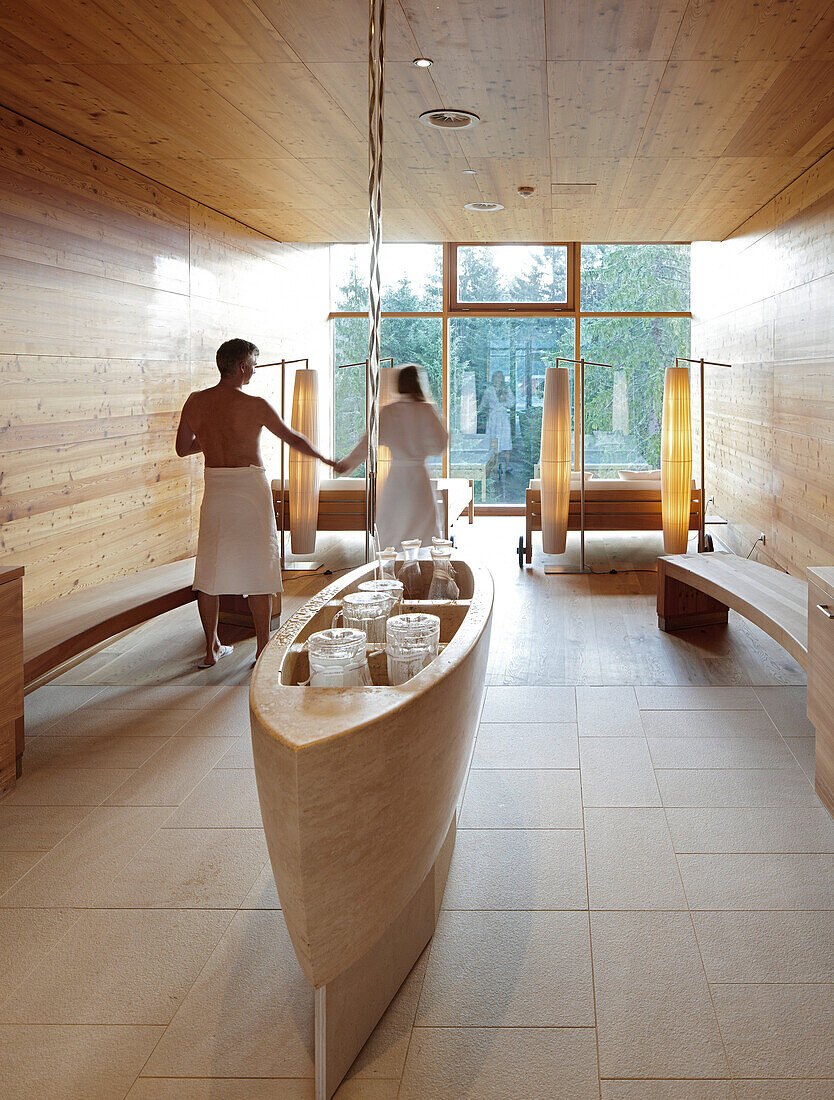 Couple in spa area of a hotel, Klais, Krun, Upper Bavaria, Germany