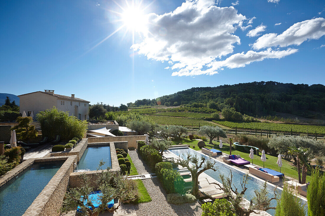 Hotel complex with pools and terraces, Saint-Saturnin-les-Apt, Provence, France