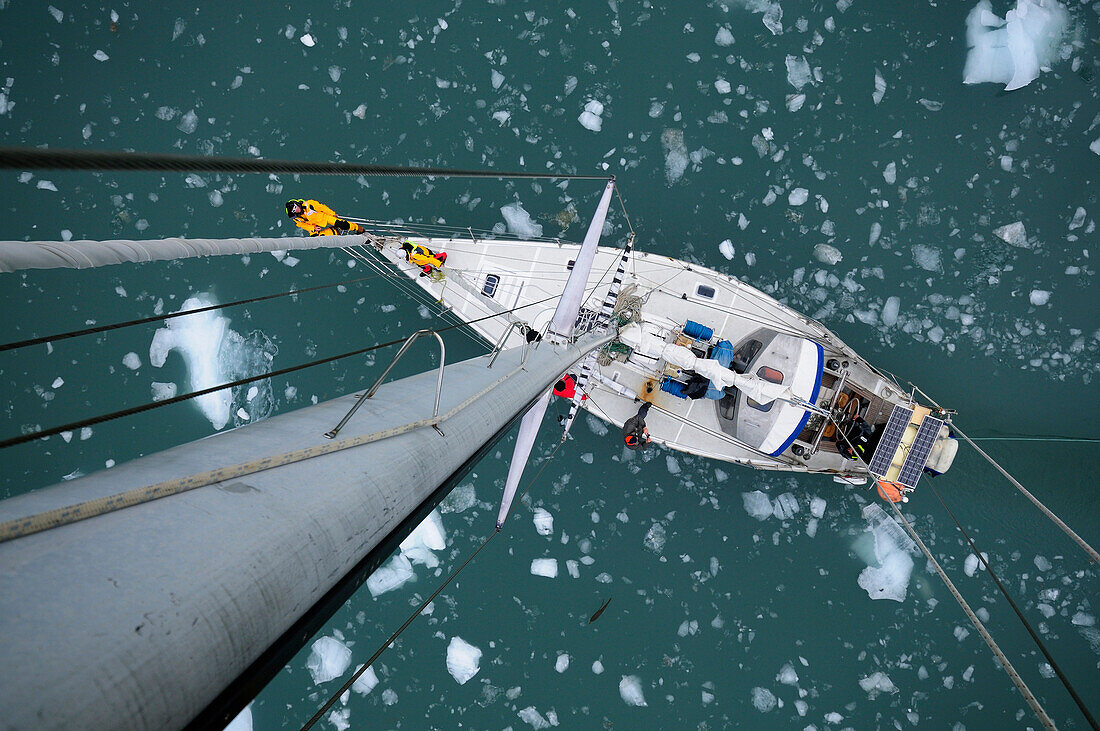 View from a mast of a sailing boat, Fjordo Pia, Cordillera Darwin, Tierra del Fuego, Chile