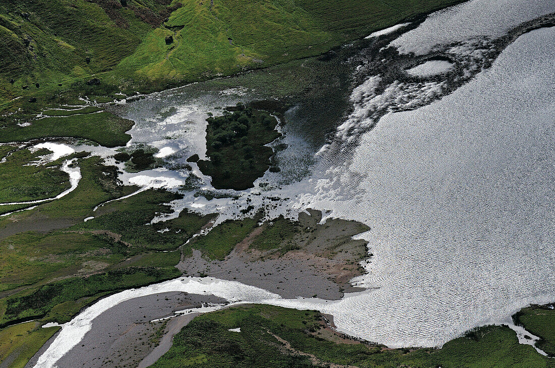 View from Aonach Eagach into valley, Glen Coe, Highlands, Scotland, Great Britain