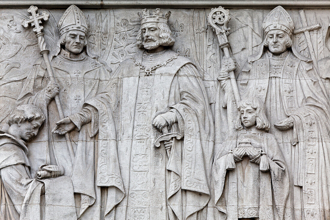 Relief showing King John, setting the seal on the Magna Carta in 1215, Supreme Court, Westminster, London, England, United Kingdom
