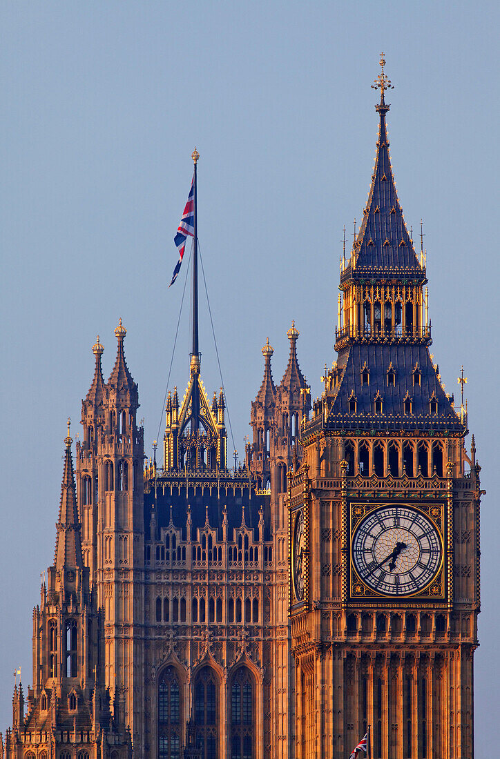 Big Ben und Viktoria Tower, Westminster Palace, auch Houses of Parliament genannt, Westminster, London, England, Vereinigtes Königreich