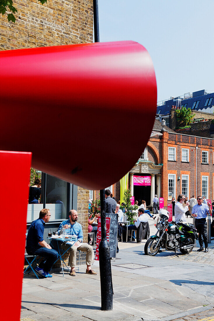 Sculpture with the Terrace of The Modern Pantry Restaurant, St. John's Square, Clerkenwell, London, England, United Kingdom