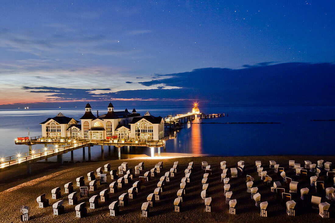 Evening mood at Sellin Pier, Isle of Ruegen, Baltic Sea, Mecklenburg-Vorpommern, Germany