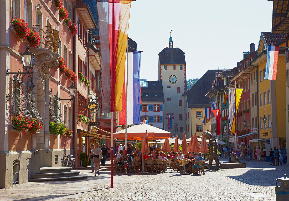 Kaiserstrasse with Oberes Tor in Waldshut, Hochrhein, Baden-Wuerttemberg, Germany, Europe