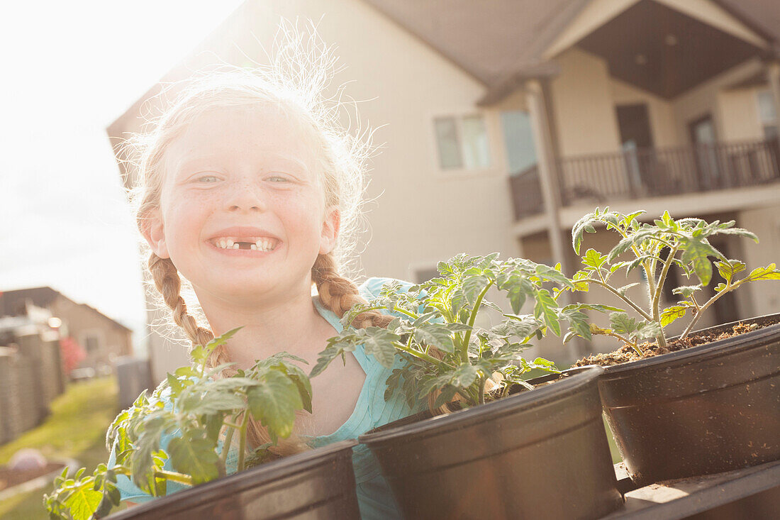 Caucasian girl showing gap tooth, Lehi, Utah, United States