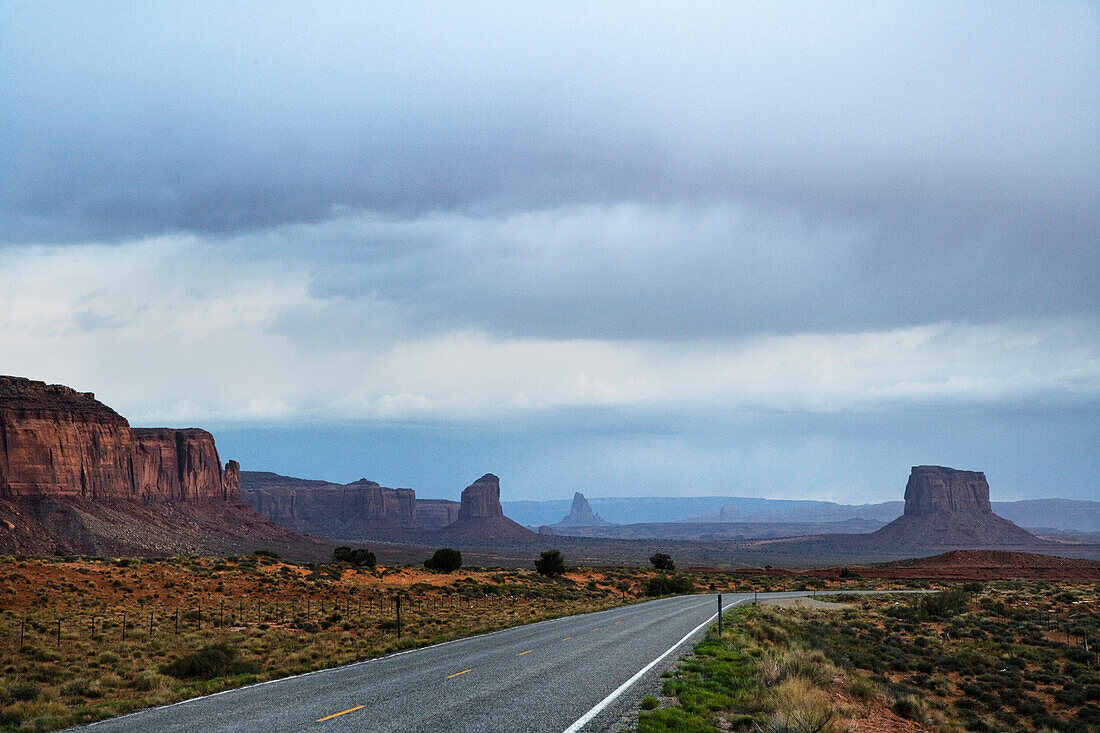 Two Lane Road Passing Through Desert, Arizona, USA
