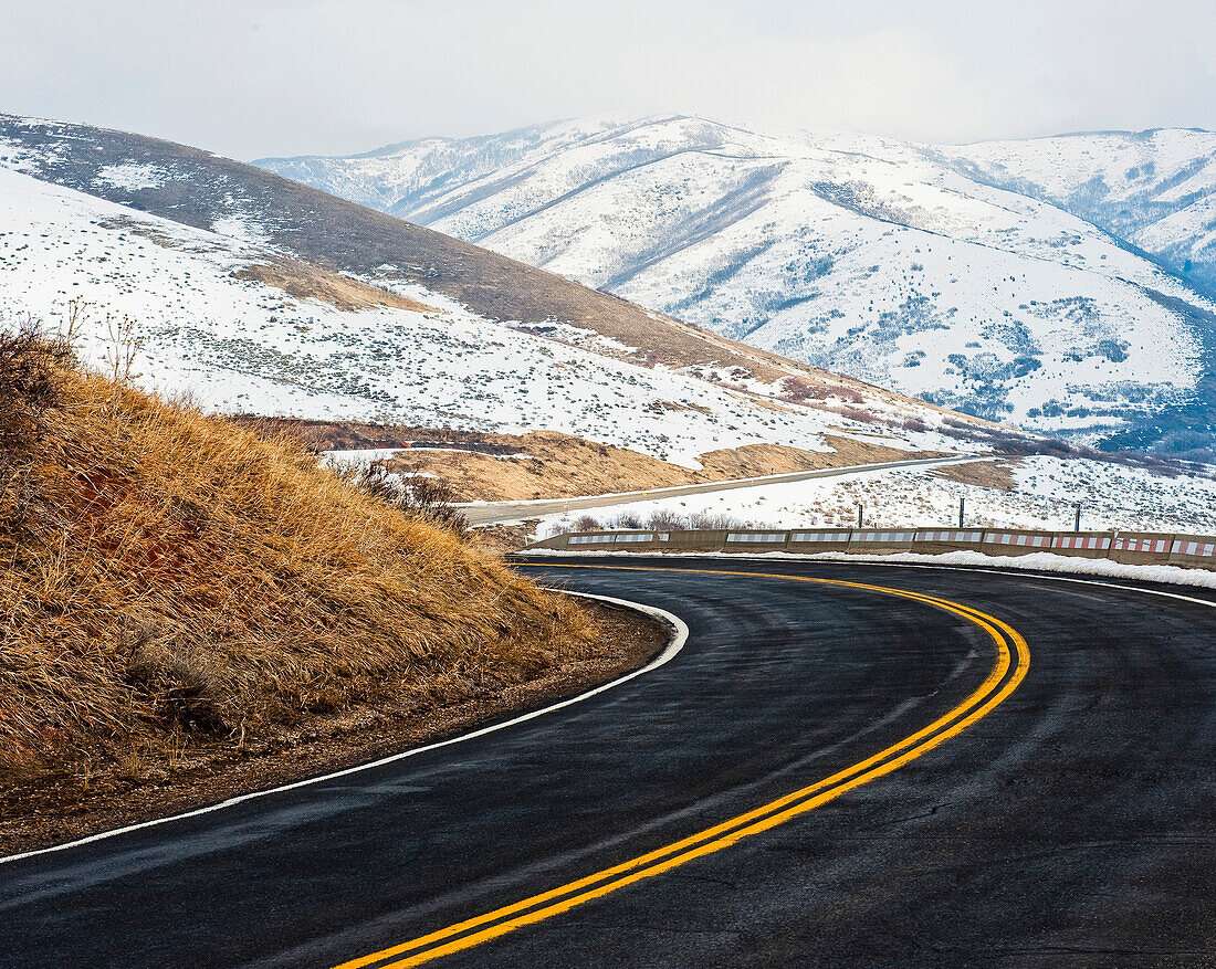 Road Through a Snowy Mountain Landscape, Salt Lake City, Utah, USA