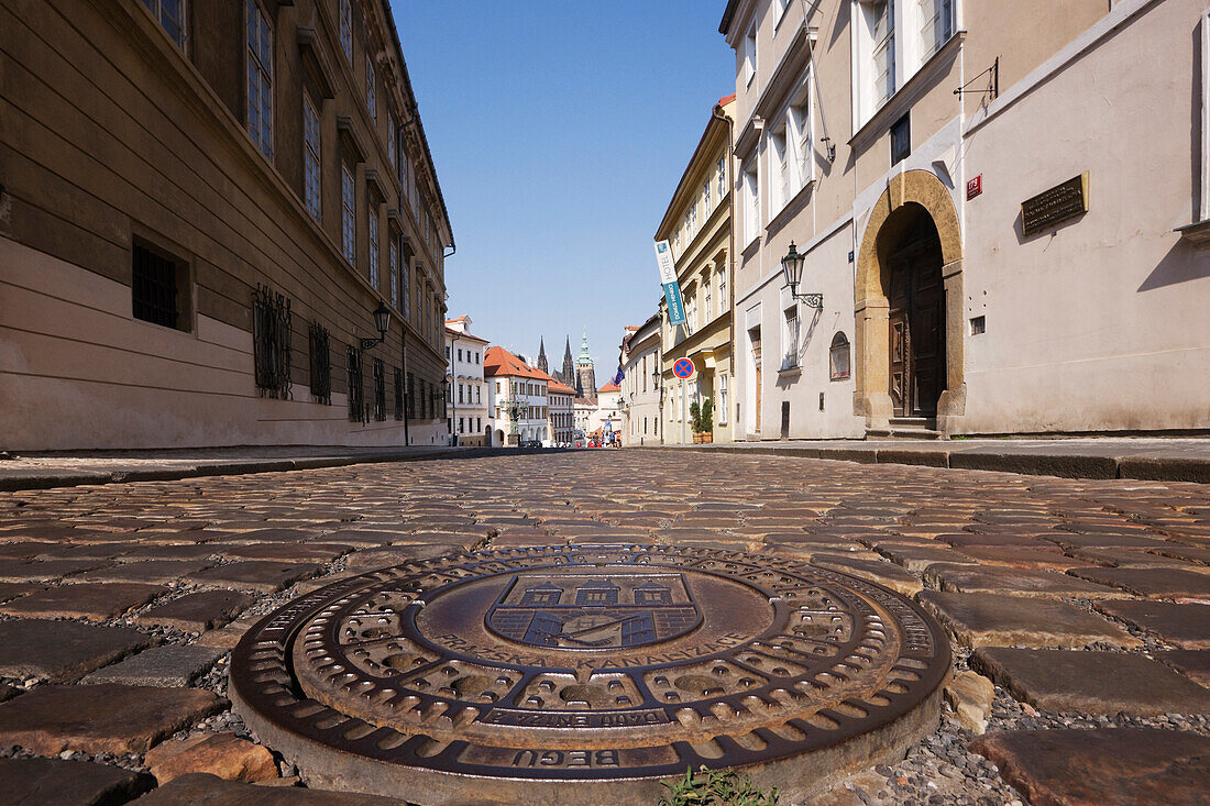 Manhole Cover on a Street in Hradcany, Prague, Czech Republic