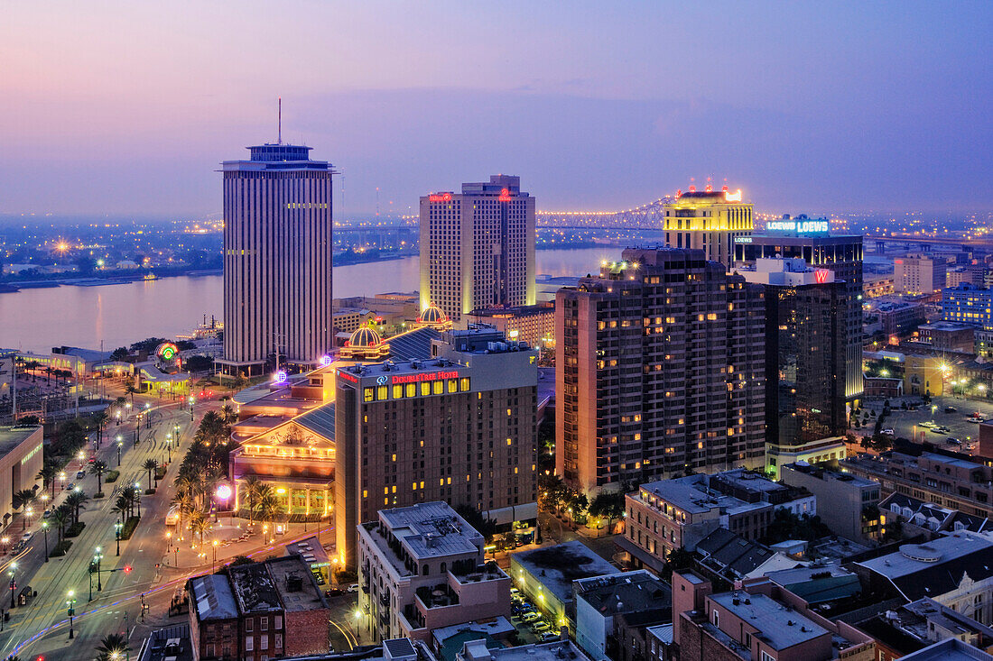 Downtown New Orleans at Dusk, New Orleans, Louisiana, USA