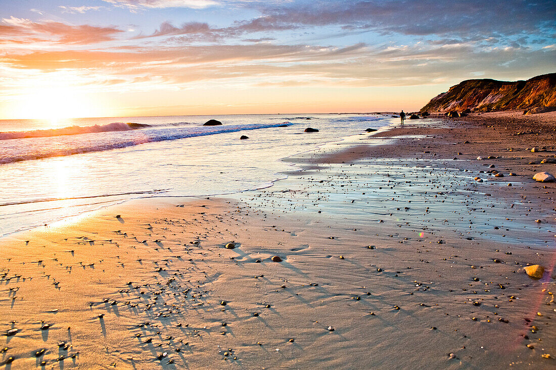 Waves washing up on rocky beach, Aquinnah, Massachusetts, USA