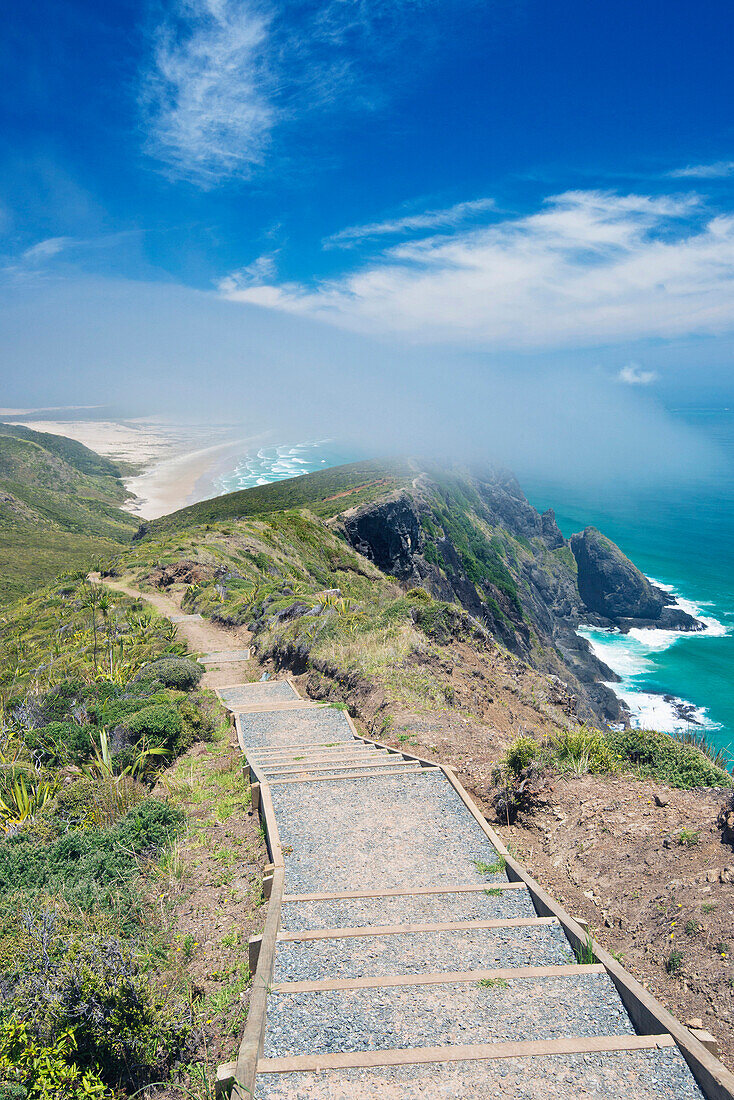 Steps on coastal hillside, Te Werahi, Cape Reinga, New Zealand, Te Werahi, Cape Reinga, new zeland