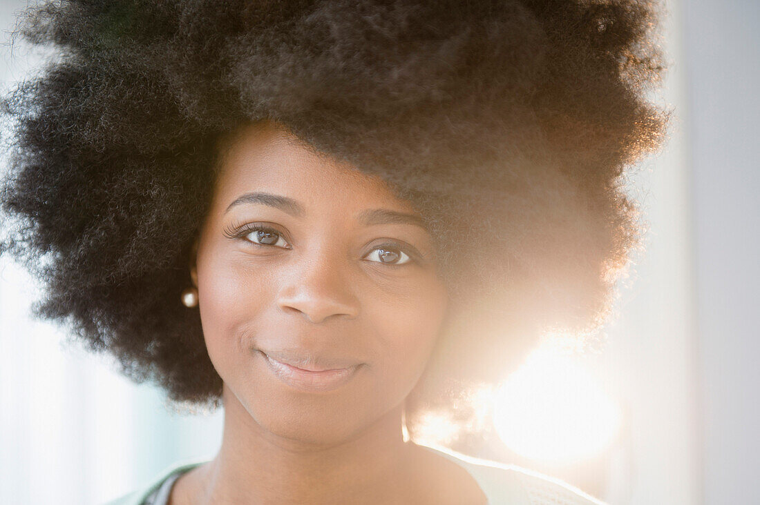 Mixed race woman smiling, Jersey City, New Jersey, USA