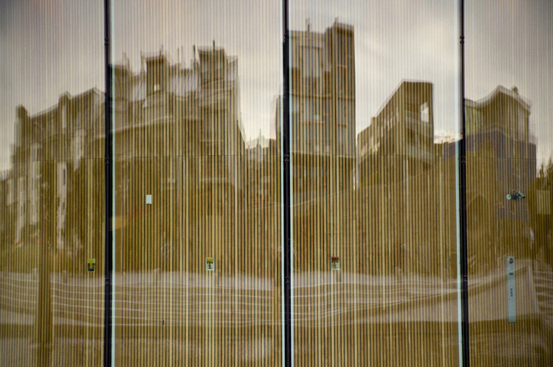 City buildings reflected in windows, Malmo, Sweden, Malmo, None, Sweden