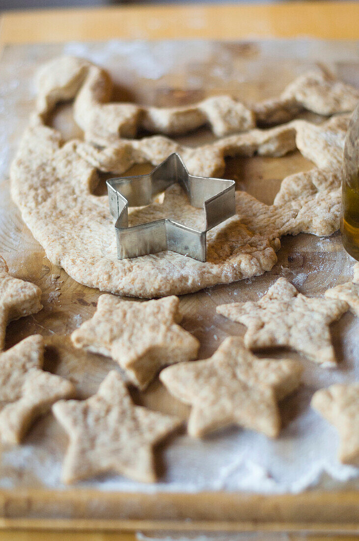 Close up of cookie cutter and dough, Austin, TX, USA