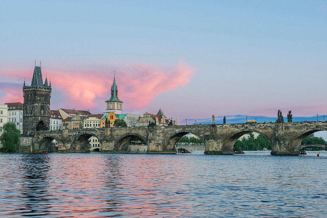Charles Bridge and city at sunset, Prague, Czech Republic, Prague, Central Bohemia, Czech Republic
