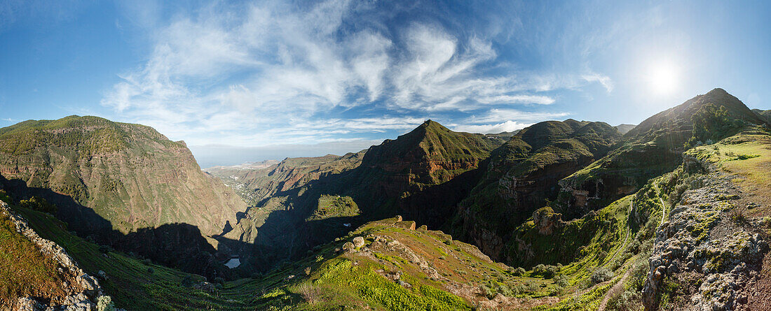 View from the mountains over the valley of Agaete, West coast, Gran Canaria, Canary Islands, Spain, Europe