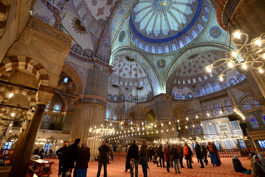 Inside the Sultan Ahmed Mosque, Istanbul, Turkey
