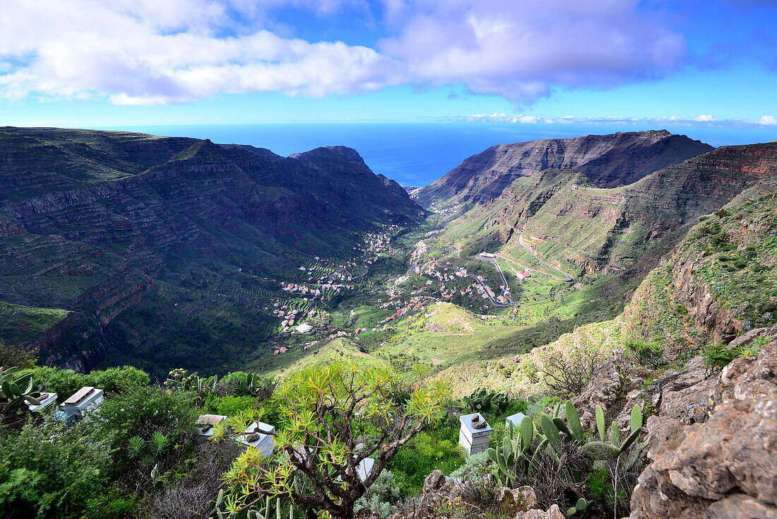Blick über Valle Gran Rey, El Cercado, La Gomera, Kanarische Inseln, Spanien
