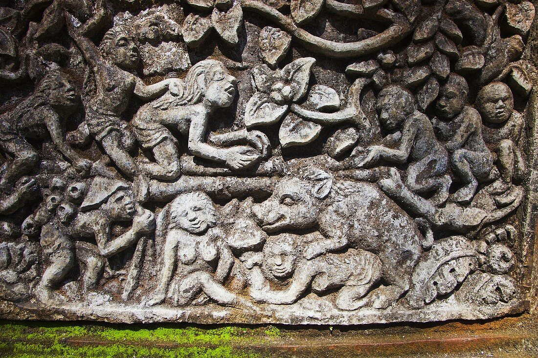 Ornamental Reliefs. Pura Dalem Agung Temple. Monkey Forest. Ubud. Bali. Indonesia.