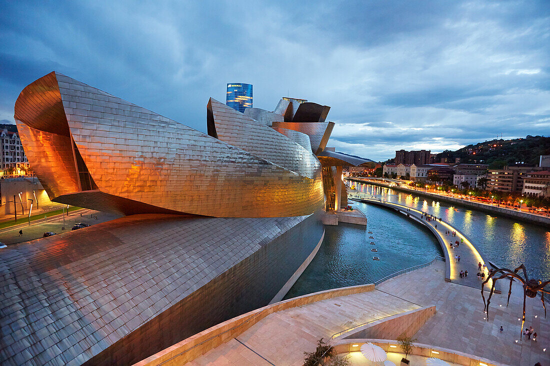 Guggenheim museum and Iberdrola tower. Bilbao. Bizkaia. Basque Country. Spain.