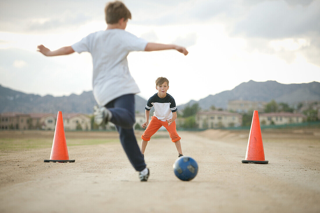 Boys playing soccer