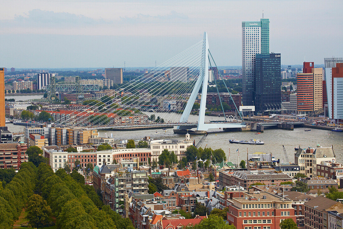 View from the Euromast Tower at the harbour, Erasmus bridge, Skyline, Rotterdam, Province of Southern Netherlands, South Holland, Netherlands, Europe